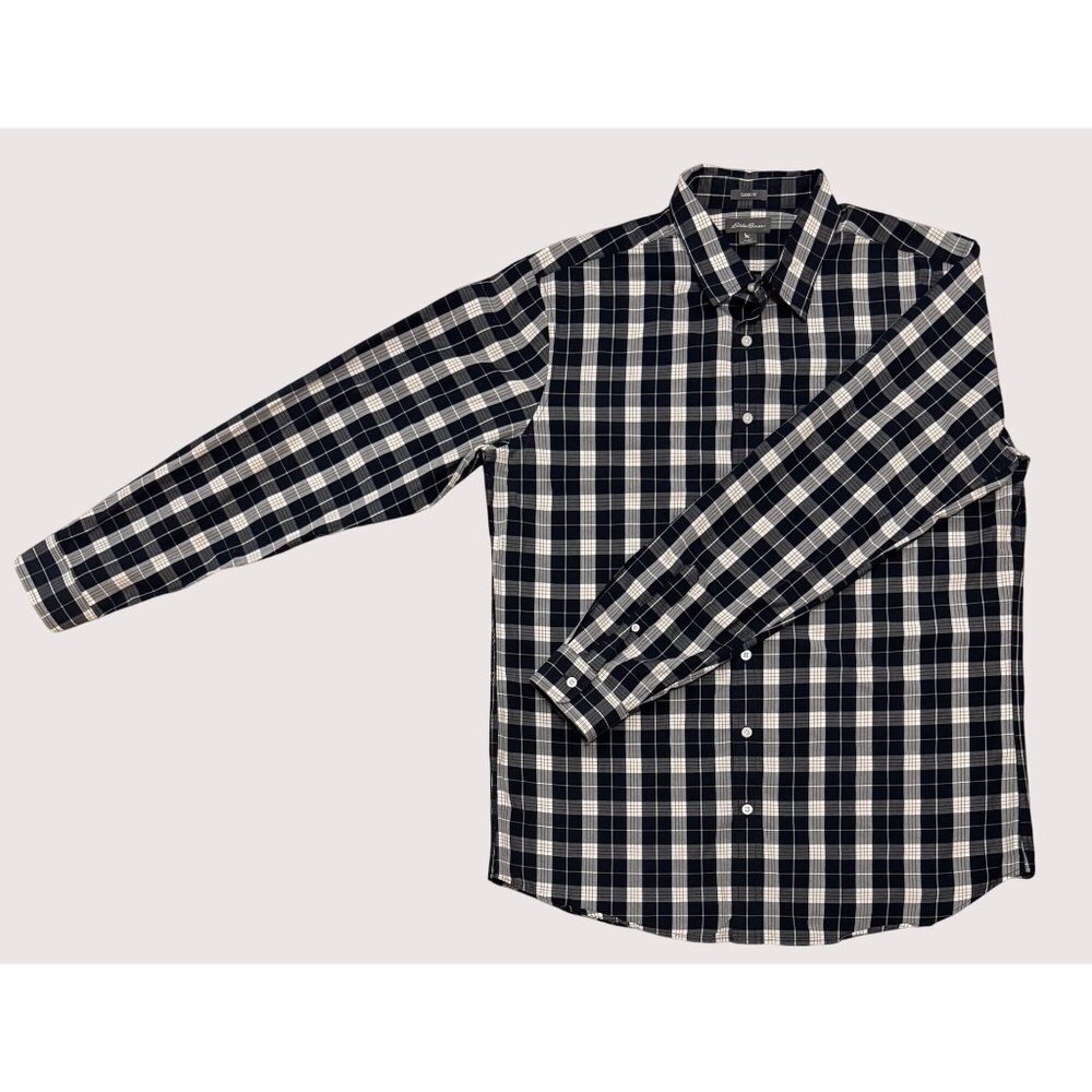 Eddie Bauer Classic Fit Plaid Shirt Large Tall Long Sleeve Button Down Navy Gray